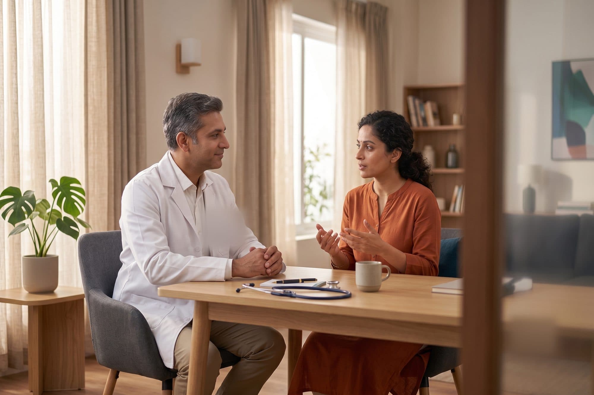 A doctor listening to a patient during an unhurried consultation
